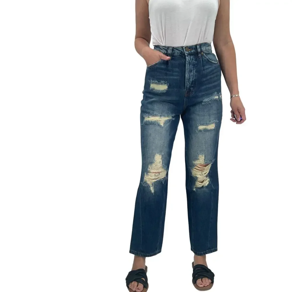 FREE PEOPLE Sandrine Rose Straight Leg Jeans Size 24 Blue Denim New $176
